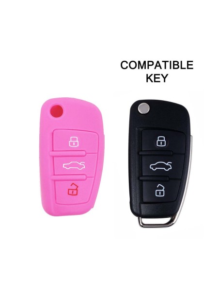 Guscio in Silicone Cover Chiave per Telecomando Audi A1 A3 A4 A6 A8 TT Q5 Q7 R8 S4 S6 Portachiave Rosa
