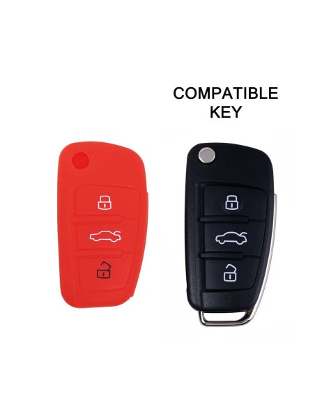 Guscio in Silicone Cover Chiave per Telecomando Audi A1 A3 A4 A6 A8 TT Q5 Q7 R8 S4 S6 Portachiave Rosso
