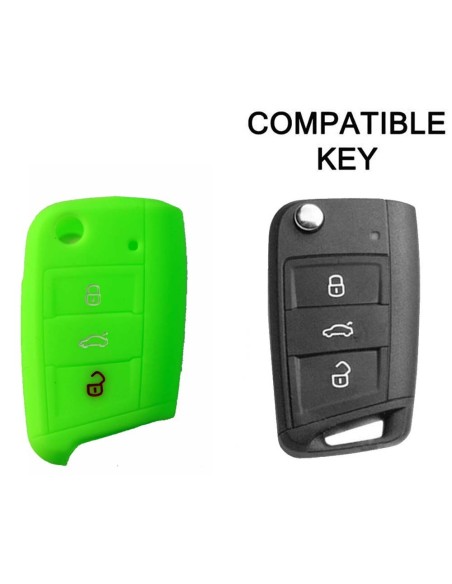 Guscio in Silicone Cover Chiave per Telecomando Volkswagen Golf (Serie 7) Seat Leon 7 Ibiza 7 Skoda Octavia A7 Portachiave Verde