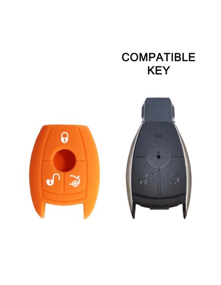 Guscio in Silicone Cover Chiave per Telecomando Mercedes-Benz Classe A C E S V ML CLK SLK Portachiave Arancione
