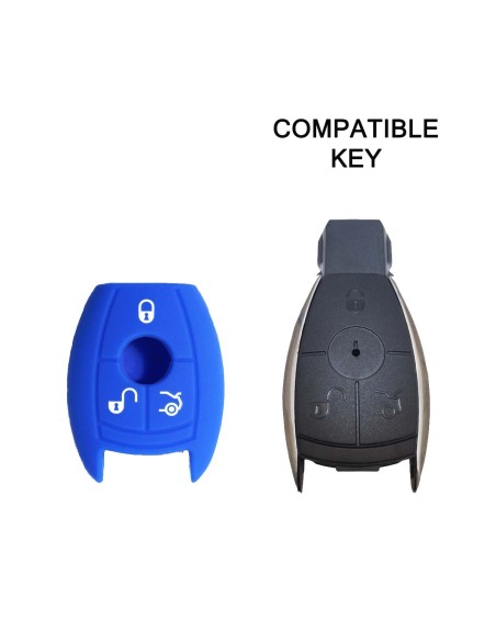 Guscio in Silicone Cover Chiave per Telecomando Mercedes-Benz Classe A C E S V ML CLK SLK Portachiave Blu