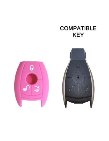 Guscio in Silicone Cover Chiave per Telecomando Mercedes-Benz Classe A C E S V ML CLK SLK Portachiave Rosa
