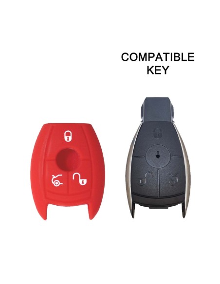 Guscio in Silicone Cover Chiave per Telecomando Mercedes-Benz Classe A C E S V ML CLK SLK Portachiave Rosso