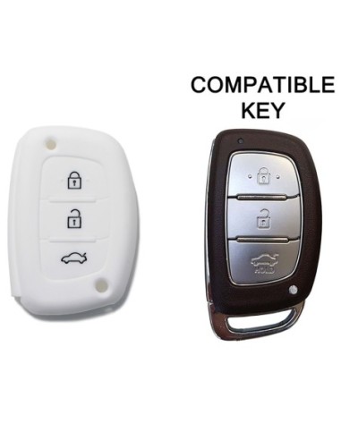 Guscio Silicone Cover Chiave per Telecomando Hyundai Portachiavi Bianco 3 Tasti i10 i20 i30 i40 ix20 ix25 ix30 ix35 ix45 ix55 Solaris Mistra Verna Sonata Santa Fe Tucson