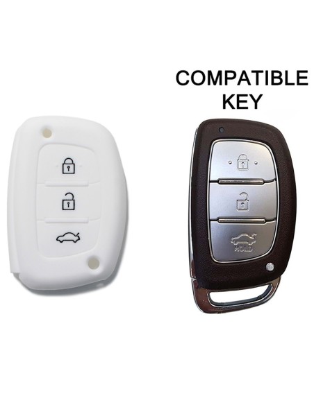 Guscio Silicone Cover Chiave per Telecomando Hyundai Portachiavi Bianco 3 Tasti i10 i20 i30 i40 ix20 ix25 ix30 ix35 ix45 ix55 Solaris Mistra Verna Sonata Santa Fe Tucson