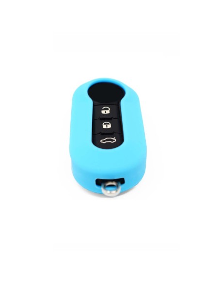 Guscio in Silicone Cover Chiave Aperto per Telecomando Fiat Grande Punto Evo Panda Bravo Stilo 500 L e Lancia Y Delta Musa Portachiave Azzurro