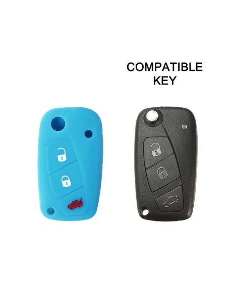 Guscio in Silicone Cover Chiave per Telecomando Fiat Grande Punto Panda Bravo Stilo Ducato Ulysse Doblò Portachiave Azzurro