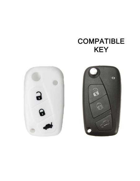 Guscio in Silicone Cover Chiave per Telecomando Fiat Grande Punto Panda Bravo Stilo Ducato Ulysse Doblò Portachiave Bianco