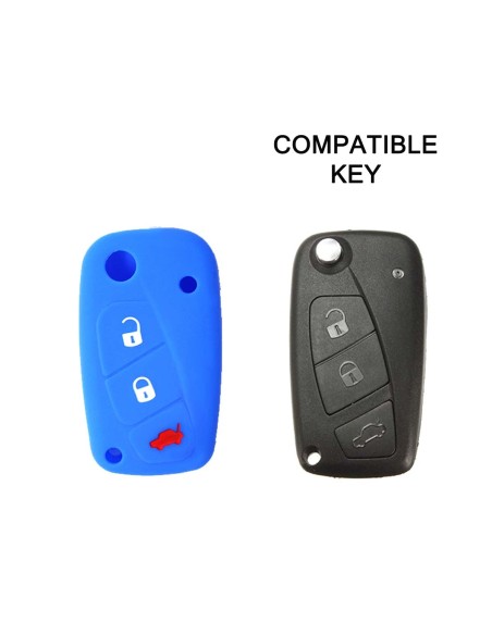 Guscio in Silicone Cover Chiave per Telecomando Fiat Grande Punto Panda Bravo Stilo Ducato Ulysse Doblò Portachiave Blu