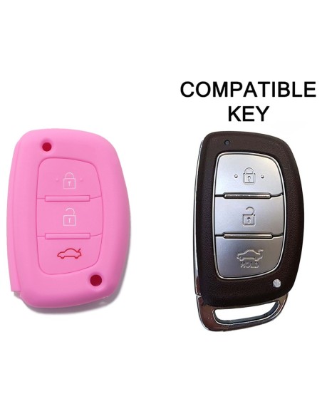 Guscio Silicone Cover Chiave per Telecomando Hyundai Portachiavi Rosa 3 Tasti i10 i20 i30 i40 ix20 ix25 ix30 ix35 ix45 ix55 Solaris Mistra Verna Sonata Santa Fe Tucson