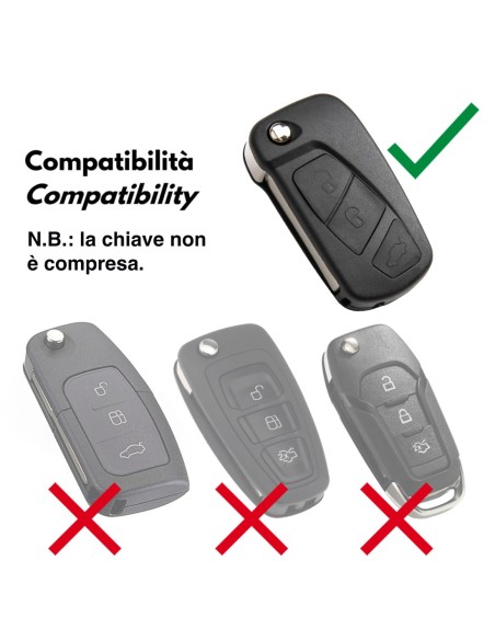 Guscio in Silicone Cover Chiave per Telecomando Ford Nero 3 Tasti KA Focus Fiesta Escort Mondeo