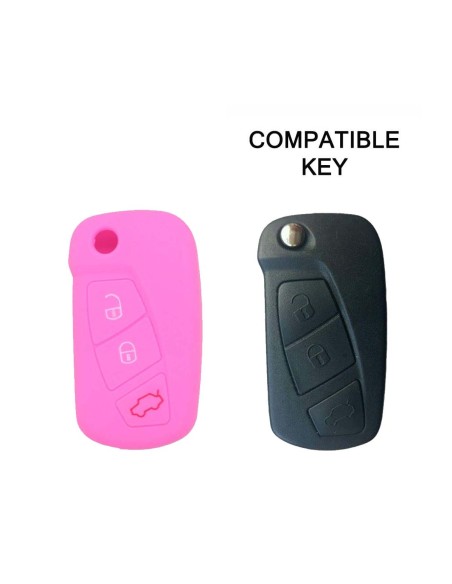 Guscio in Silicone Cover Chiave per Telecomando Rosa 3 Tasti KA Focus Fiesta Escort Mondeo