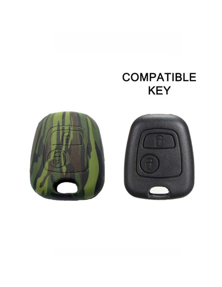Guscio in Silicone Cover Chiave per Telecomando Citroen C1 C2 C3 C5 e Peugeot 103 106 107 206 207 307 308 406 407 508 806 1007 Portachiave Camouflage