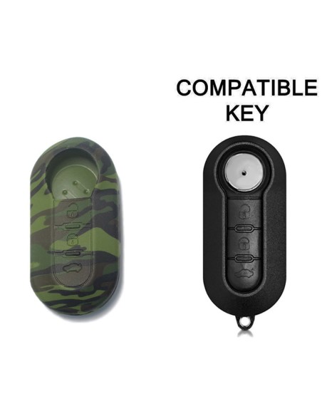 Guscio in Silicone Cover Chiave per Telecomando Fiat Grande Punto Evo Panda Bravo Stilo 500 L e Lancia Y Delta Musa Portachiave Camouflage