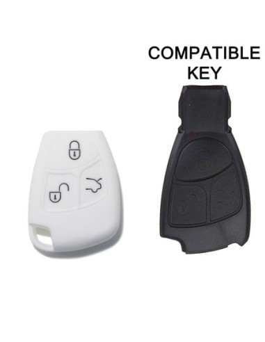Guscio in Silicone Cover Chiave Telecomando 3 Tasti Mercedes Benz Classe A B C E S CL ML CLK CLS SLK Portachiave Bianco