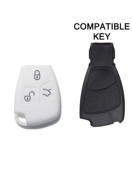 Guscio in Silicone Cover Chiave Telecomando 3 Tasti Mercedes Benz Classe A B C E S CL ML CLK CLS SLK Portachiave Bianco