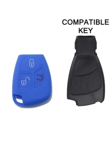 Guscio in Silicone Cover Chiave Telecomando 3 Tasti Mercedes Benz Classe A B C E S CL ML CLK CLS SLK Portachiave Blu