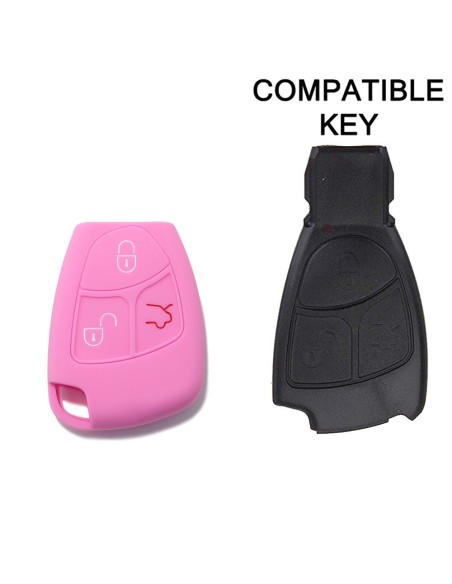 Guscio in Silicone Cover Chiave Telecomando 3 Tasti Mercedes Benz Classe A B C E S CL ML CLK CLS SLK Portachiave Rosa