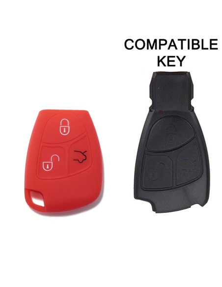 Guscio in Silicone Cover Chiave Telecomando 3 Tasti Mercedes Benz Classe A B C E S CL ML CLK CLS SLK Portachiave Rosso