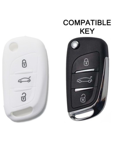 Guscio in Silicone Cover Chiave per Telecomando Citroen DS3 DS4 DS5 DS6 C2 C3 C4 C5 C8 Jumper Jumpy Berlingo Saxo Picasso Portachiave Bianco