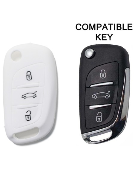 Guscio in Silicone Cover Chiave per Telecomando Citroen DS3 DS4 DS5 DS6 C2 C3 C4 C5 C8 Jumper Jumpy Berlingo Saxo Picasso Portachiave Bianco