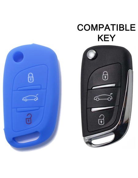 Guscio in Silicone Cover Chiave per Telecomando Citroen DS3 DS4 DS5 DS6 C2 C3 C4 C5 C8 Jumper Jumpy Berlingo Saxo Picasso Portachiave Blu