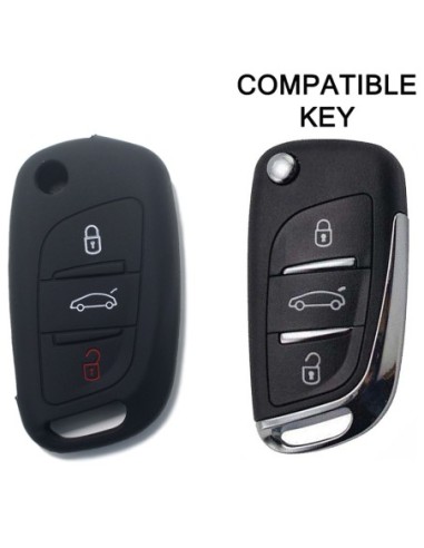 Guscio in Silicone Cover Chiave per Telecomando Citroen DS3 DS4 DS5 DS6 C2 C3 C4 C5 C8 Jumper Jumpy Berlingo Saxo Picasso Portachiave Nero