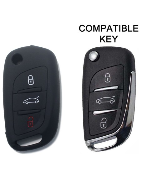 Guscio in Silicone Cover Chiave per Telecomando Citroen DS3 DS4 DS5 DS6 C2 C3 C4 C5 C8 Jumper Jumpy Berlingo Saxo Picasso Portachiave Nero
