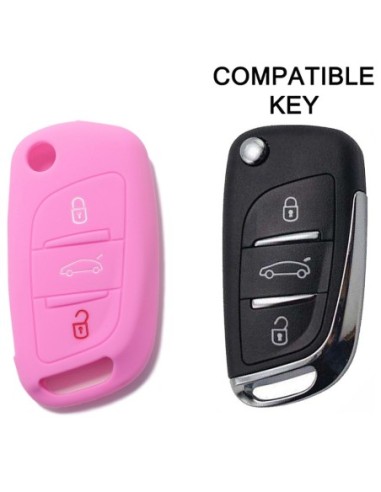 Guscio in Silicone Cover Chiave per Telecomando Citroen DS3 DS4 DS5 DS6 C2 C3 C4 C5 C8 Jumper Jumpy Berlingo Saxo Picasso Portachiave Rosa
