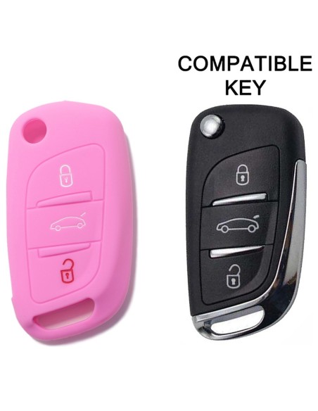 Guscio in Silicone Cover Chiave per Telecomando Citroen DS3 DS4 DS5 DS6 C2 C3 C4 C5 C8 Jumper Jumpy Berlingo Saxo Picasso Portachiave Rosa