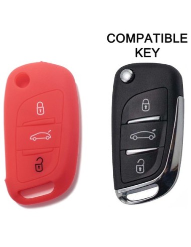 Guscio in Silicone Cover Chiave per Telecomando Citroen DS3 DS4 DS5 DS6 C2 C3 C4 C5 C8 Jumper Jumpy Berlingo Saxo Picasso Portachiave Rosso