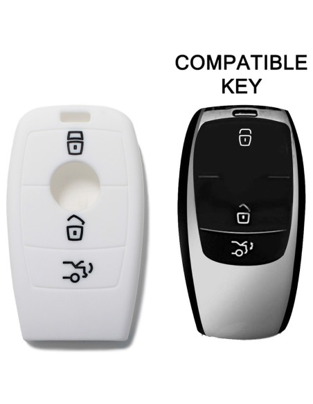 Guscio Silicone Cover Chiave per Telecomando Mercedes 3 Tasti Bianco  Keyless-Entry Classe E 2017 E200 E300 Classe S 2018 S450 S550e S560 S63 AMG S65 AMG