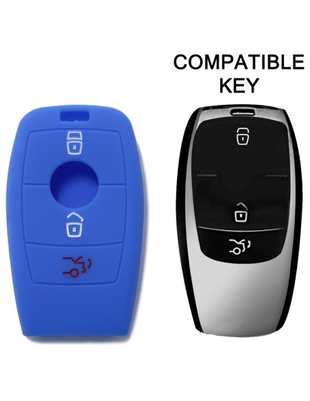 Guscio Silicone Cover Chiave per Telecomando Mercedes 3 Tasti Blu Keyless-Entry Classe E 2017 E200 E300 Classe S 2018 S450 S550e S560 S63 AMG S65 AMG