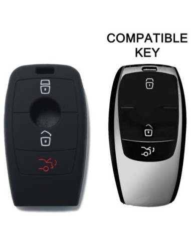 Guscio Silicone Cover Chiave per Telecomando Mercedes 3 Tasti Nero Keyless-Entry Classe E 2017 E200 E300 Classe S 2018 S450 S550e S560 S63 AMG S65 AMG