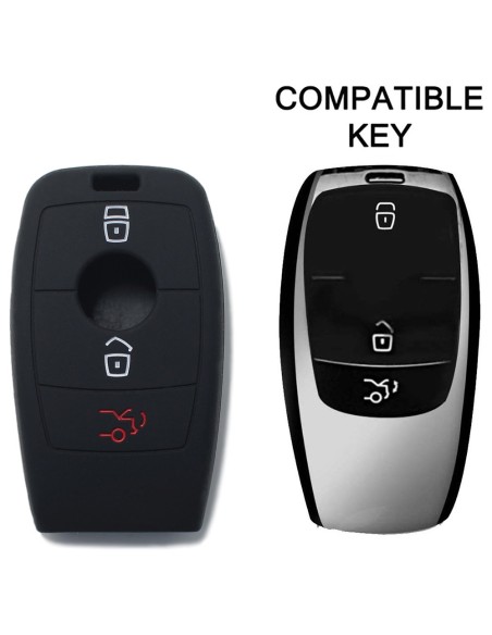 Guscio Silicone Cover Chiave per Telecomando Mercedes 3 Tasti Nero Keyless-Entry Classe E 2017 E200 E300 Classe S 2018 S450 S550e S560 S63 AMG S65 AMG