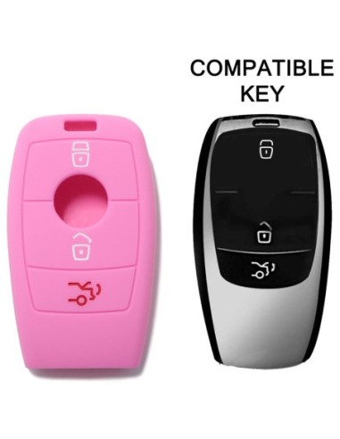 Guscio Silicone Cover Chiave per Telecomando Mercedes 3 Tasti Rosa Keyless-Entry Classe E 2017 E200 E300 Classe S 2018 S450 S550e S560 S63 AMG S65 AMG