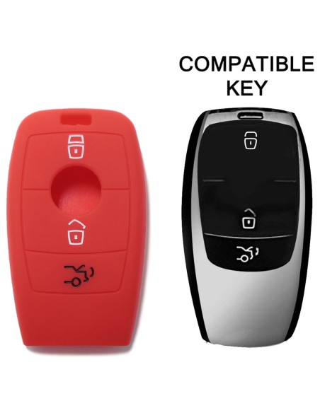 Guscio Silicone Cover Chiave per Telecomando Mercedes 3 Tasti Rosso  Keyless-Entry Classe E 2017 E200 E300 Classe S 2018 S450 S550e S560 S63 AMG S65 AMG