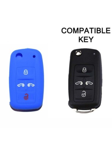 Guscio in Silicone Cover Chiave per Telecomando Volkswagen Seat Skoda Portachiave Blu VW Golf 7 Sharan Caravelle Transporter Caddy Seat Alhambra Leon Ibiza Skoda Yeti Octavia Superb Rapid