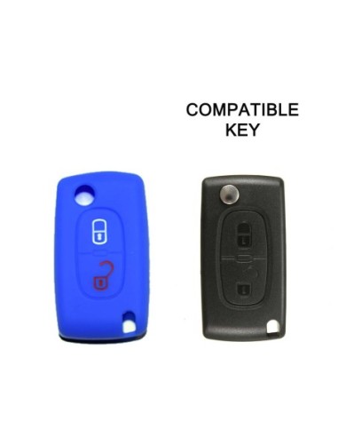 Guscio in Silicone Cover Chiave per Telecomando Peugeot 106 107 205 206 207 306 307 308 309 406 407 807 e Citroen C1 C2 C3 C4 Portachiave Blu