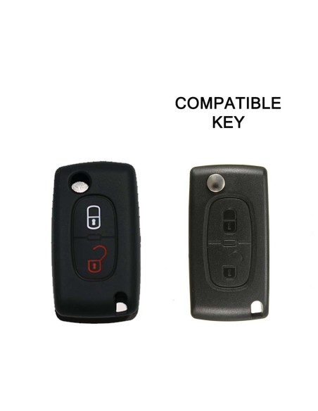 Guscio in Silicone Cover Chiave per Telecomando Peugeot 106 107 205 206 207 306 307 308 309 406 407 807 e Citroen C1 C2 C3 C4 Portachiave Nero