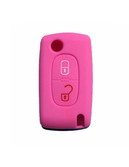 Guscio in Silicone Cover Chiave per Telecomando Peugeot 106 107 205 206 207 306 307 308 309 406 407 807 e Citroen C1 C2 C3 C4 Portachiave Rosa