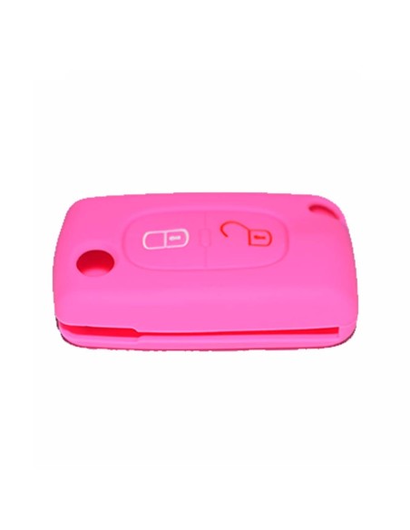 Guscio in Silicone Cover Chiave per Telecomando Peugeot 106 107 205 206 207 306 307 308 309 406 407 807 e Citroen C1 C2 C3 C4 Portachiave Rosa