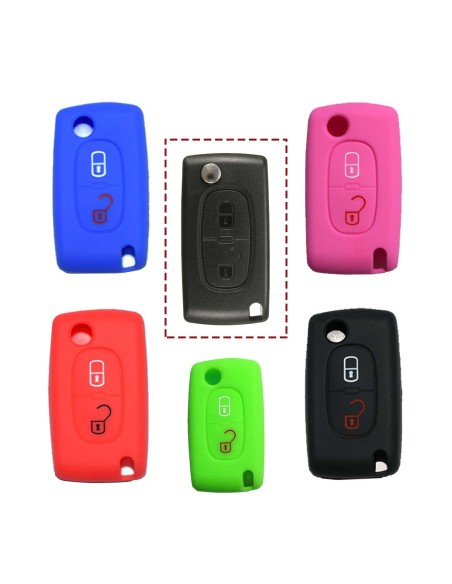 Guscio in Silicone Cover Chiave per Telecomando Peugeot 106 107 205 206 207 306 307 308 309 406 407 807 e Citroen C1 C2 C3 C4 Portachiave Rosa