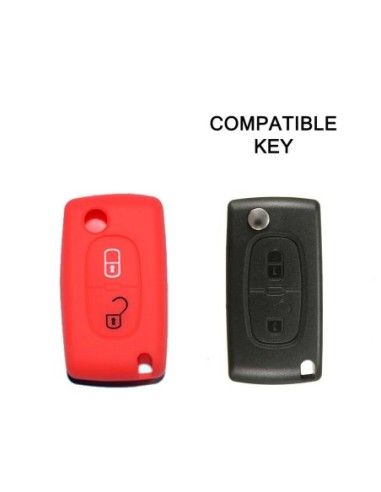 Guscio in Silicone Cover Chiave per Telecomando Peugeot 106 107 205 206 207 306 307 308 309 406 407 807 e Citroen C1 C2 C3 C4 Portachiave Rosso