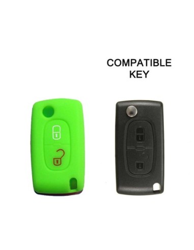 Guscio in Silicone Cover Chiave per Telecomando Peugeot 106 107 205 206 207 306 307 308 309 406 407 807 e Citroen C1 C2 C3 C4 Portachiave Verde