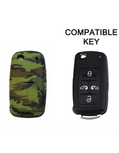 Guscio in Silicone Cover Chiave per Telecomando Volkswagen Seat Skoda Portachiave Camouflage VW Golf 7 Sharan Caravelle Transporter Caddy Seat Alhambra Leon Ibiza Skoda Yeti Octavia Superb Rapid