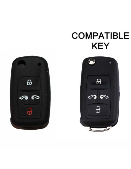 Guscio in Silicone Cover Chiave per Telecomando Volkswagen Seat Skoda Portachiave Nero VW Golf 7 Sharan Caravelle Transporter Caddy Seat Alhambra Leon Ibiza Skoda Yeti Octavia Superb Rapid