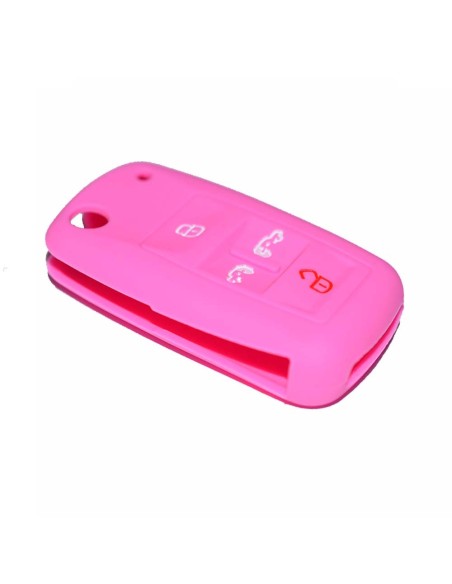 Guscio in Silicone Cover Chiave per Telecomando Volkswagen Seat Skoda Portachiave Rosa VW Golf 7 Sharan Caravelle Transporter Caddy Seat Alhambra Leon Ibiza Skoda Yeti Octavia Superb Rapid