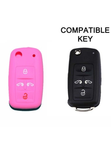 Guscio in Silicone Cover Chiave per Telecomando Volkswagen Seat Skoda Portachiave Rosa VW Golf 7 Sharan Caravelle Transporter Caddy Seat Alhambra Leon Ibiza Skoda Yeti Octavia Superb Rapid