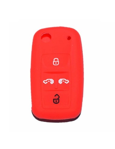Guscio in Silicone Cover Chiave per Telecomando Volkswagen Seat Skoda Portachiave Rosso VW Golf 7 Sharan Caravelle Transporter Caddy Seat Alhambra Leon Ibiza Skoda Yeti Octavia Superb Rapid